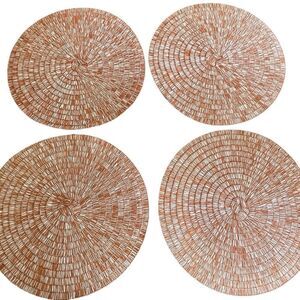 Food Network Paper Woven Round Placemats Set of 4 Burnt Orange and White